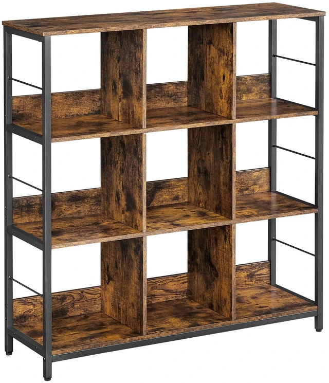 Main image of Bookcase, 9 Cube Storage Organizer, 39.4 x 11.8 x 40.6 inch | Cube Shelf, Console Table, TV Stand with 6 Storage Cubes, Display Shelf for Living Room, Rustic Brown and Black ULLS112B01