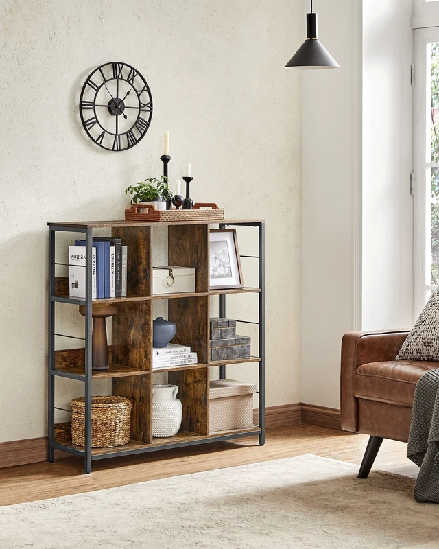 Alt view image 2 of 7 - Bookcase, 9 Cube Storage Organizer, 39.4 x 11.8 x 40.6 inch | Cube Shelf, Console Table, TV Stand with 6 Storage Cubes, Display Shelf for Living Room, Rustic Brown and Black ULLS112B01