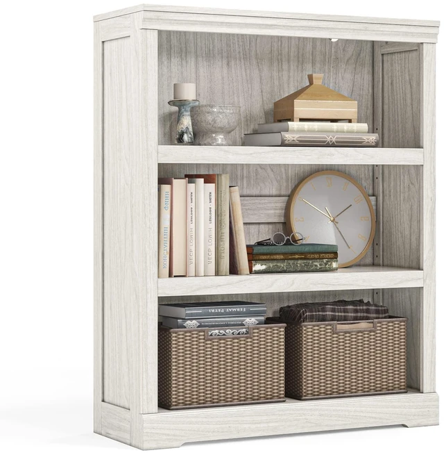 Main image of 3-Tier Bookcase, Small Bookshelf Wood Display Storage Shelves Farmhouse Bookshelf for Home Office, Living Room, Bed Room - White Oak