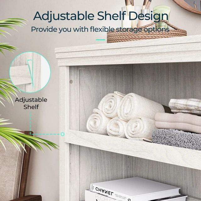 Alt view image 4 of 7 - 3-Tier Bookcase, Small Bookshelf Wood Display Storage Shelves Farmhouse Bookshelf for Home Office, Living Room, Bed Room - White Oak