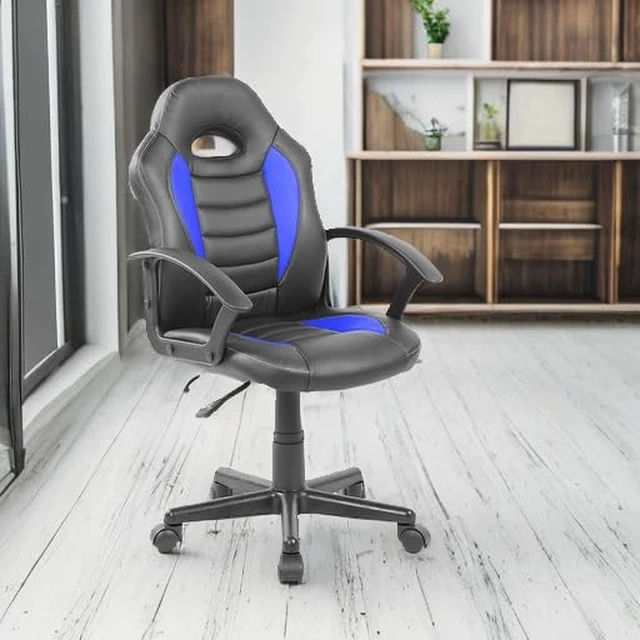 Alt view image 5 of 7 - Kids Gaming Chair, Racing Style Desk Chair, Adjustable, Blue | Ergonomic kids computer chair, rolling casters, height adjustable, padded seat, racing style, study or gaming room, swivel