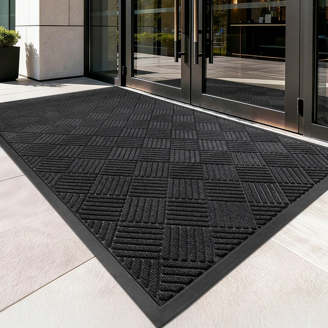 Alt view image 2 of 7 - Front Door Mat, Heavy Duty Indoor Outdoor Doormat, 60" x 48" Low Profile Outdoor Mats for Home Entrance, Stain and Fade Resistant Welcome Mat Ideal for High Traffic Area, Diamond Black