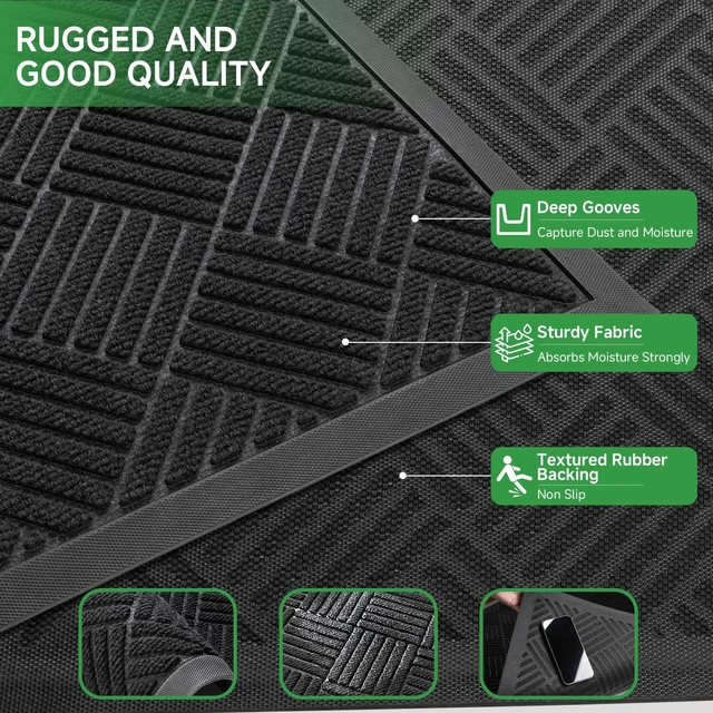 Alt view image 3 of 7 - Front Door Mat, Heavy Duty Indoor Outdoor Doormat, 60" x 48" Low Profile Outdoor Mats for Home Entrance, Stain and Fade Resistant Welcome Mat Ideal for High Traffic Area, Diamond Black
