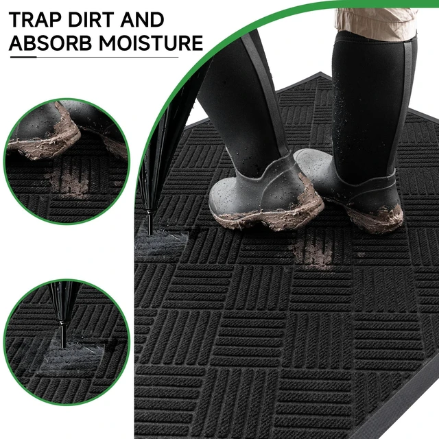 Alt view image 4 of 7 - Front Door Mat, Heavy Duty Indoor Outdoor Doormat, 60" x 48" Low Profile Outdoor Mats for Home Entrance, Stain and Fade Resistant Welcome Mat Ideal for High Traffic Area, Diamond Black