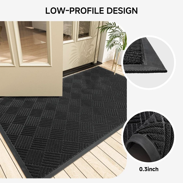Alt view image 5 of 7 - Front Door Mat, Heavy Duty Indoor Outdoor Doormat, 60" x 48" Low Profile Outdoor Mats for Home Entrance, Stain and Fade Resistant Welcome Mat Ideal for High Traffic Area, Diamond Black