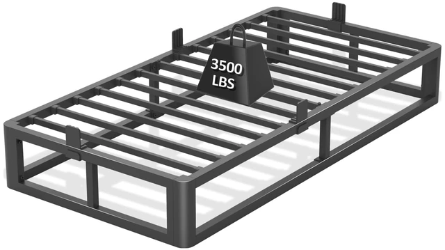 Main image of 10 Inch Twin Bed Frame with Round Corner, Heavy Duty 3500 LBS Steel Slats Support with Mattress Slide Stopper, No Box Spring Needed, Noise Free, Easy Assembly