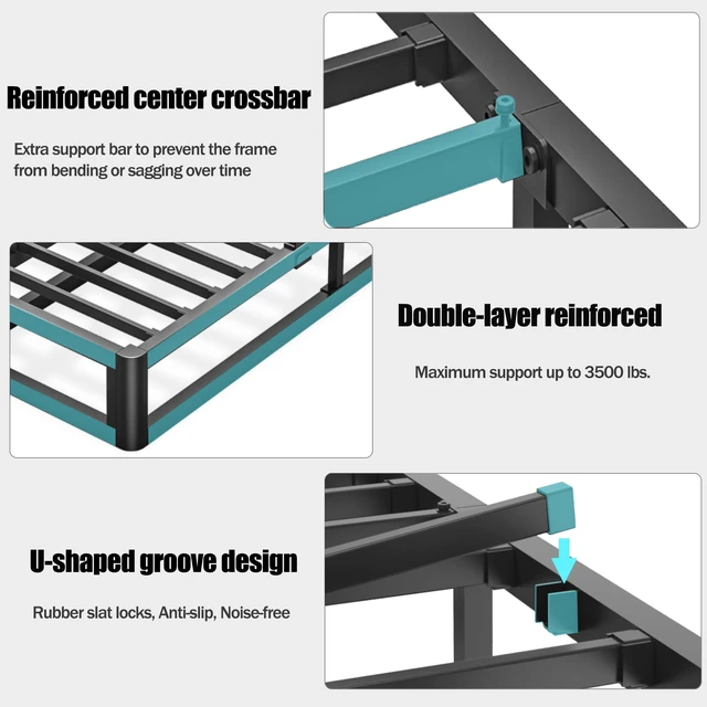 Alt view image 3 of 7 - 10 Inch Twin Bed Frame with Round Corner, Heavy Duty 3500 LBS Steel Slats Support with Mattress Slide Stopper, No Box Spring Needed, Noise Free, Easy Assembly