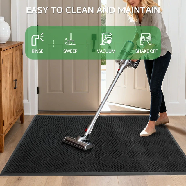 Alt view image 7 of 7 - Front Door Mat, Heavy Duty Indoor Outdoor Doormat, 60" x 48" Low Profile Outdoor Mats for Home Entrance, Stain and Fade Resistant Welcome Mat Ideal for High Traffic Area, Diamond Black