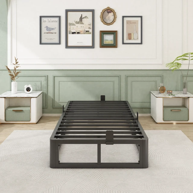 Alt view image 7 of 7 - 10 Inch Twin Bed Frame with Round Corner, Heavy Duty 3500 LBS Steel Slats Support with Mattress Slide Stopper, No Box Spring Needed, Noise Free, Easy Assembly