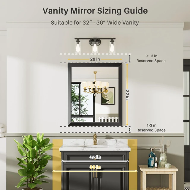 Alt view image 2 of 7 - Black Metal Framed Bathroom Wall Mirror, 28x32 Inch | Anti-rust, HD tempered glass, for bathroom vanity, bedroom, living room, horizontal or vertical mount