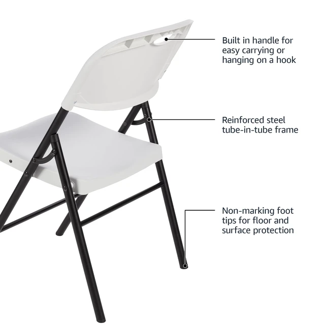 Alt view image 3 of 3 - Portable Folding Plastic Chair with Back Support, Easy to Fold and Store, 350-Pound Capacity, White, 2-Pack