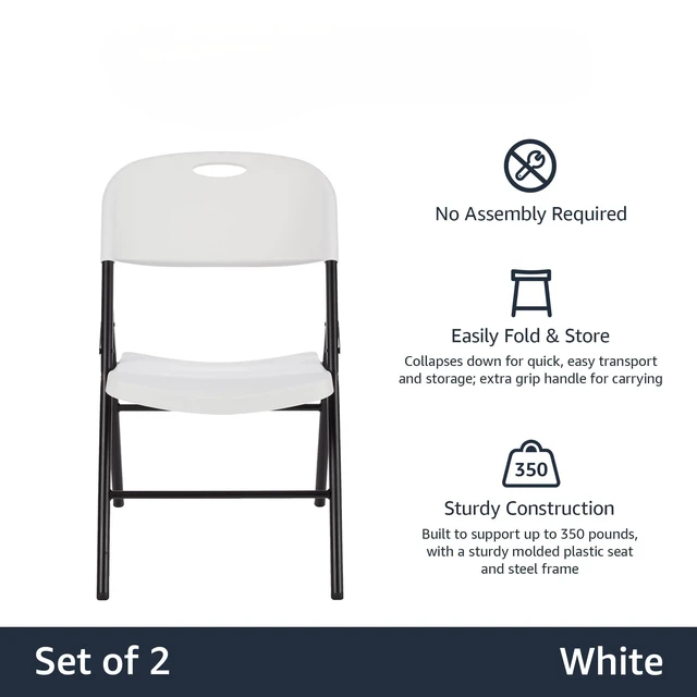 Alt view image 2 of 3 - Portable Folding Plastic Chair with Back Support, Easy to Fold and Store, 350-Pound Capacity, White, 2-Pack