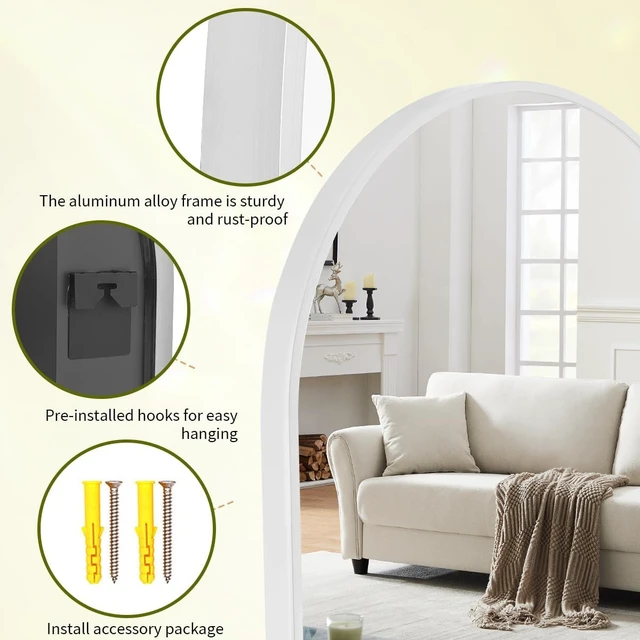 Alt view image 4 of 7 - 36"x48" Arch Bathroom Wall Mirror, Silver | Wall Mounted Vanity Metal Frame Mirror for Bedroom, Entryway, Living Room, Fireplace