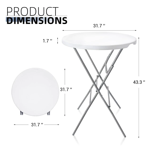 Alt view image 3 of 7 - 32in Cocktail Folding Table, Round High Top Bar Table, White | Portable Foldable Design with Removable Legs, Two Folding Methods, HDPE Tabletop, Indoor Outdoor for Parties, Patio, Events