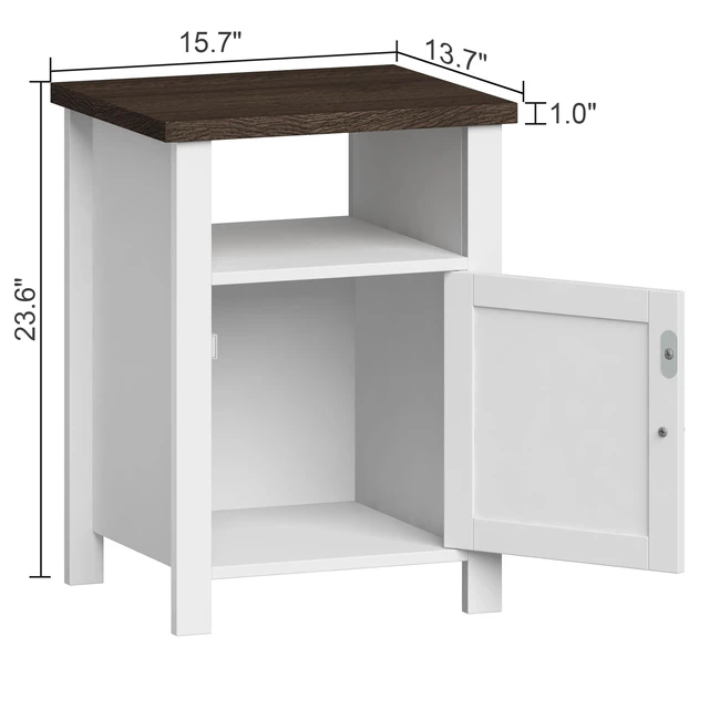 Alt view image 2 of 7 - Farmhouse Nightstands with Storage | End Table Set of 2, Open Shelf, Rustic Bedside Table Set of 2 for Bedroom, White & Brown