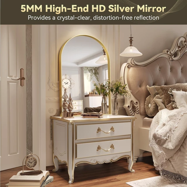 Alt view image 3 of 6 - Gold Arched Mirror, 24 x 32 Inch Arch Wall Mirror, Brass Metal Frame Bathroom Mirror, Arched Top Bathroom Vanity Mirror for Living Room Bedroom Mantel Entryway Hallways