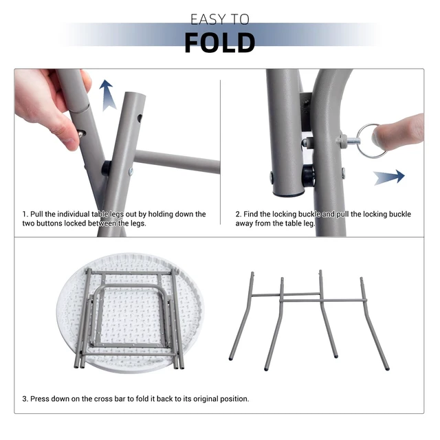 Alt view image 6 of 7 - 32in Cocktail Folding Table, Round High Top Bar Table, White | Portable Foldable Design with Removable Legs, Two Folding Methods, HDPE Tabletop, Indoor Outdoor for Parties, Patio, Events