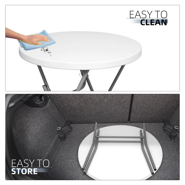Alt view image 7 of 7 - 32in Cocktail Folding Table, Round High Top Bar Table, White | Portable Foldable Design with Removable Legs, Two Folding Methods, HDPE Tabletop, Indoor Outdoor for Parties, Patio, Events