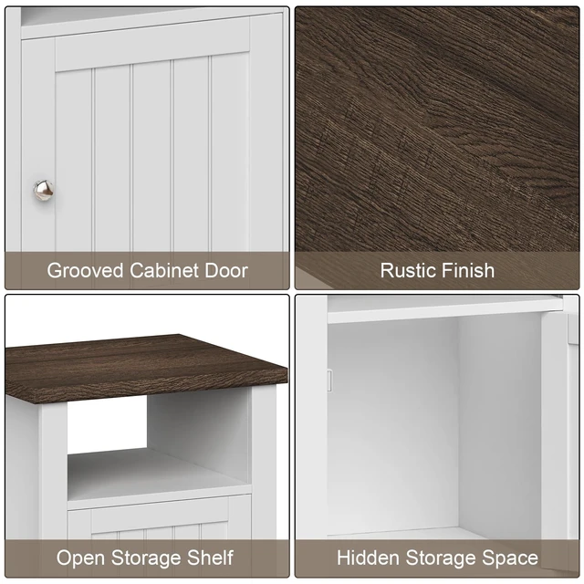 Alt view image 5 of 7 - Farmhouse Nightstands with Storage | End Table Set of 2, Open Shelf, Rustic Bedside Table Set of 2 for Bedroom, White & Brown