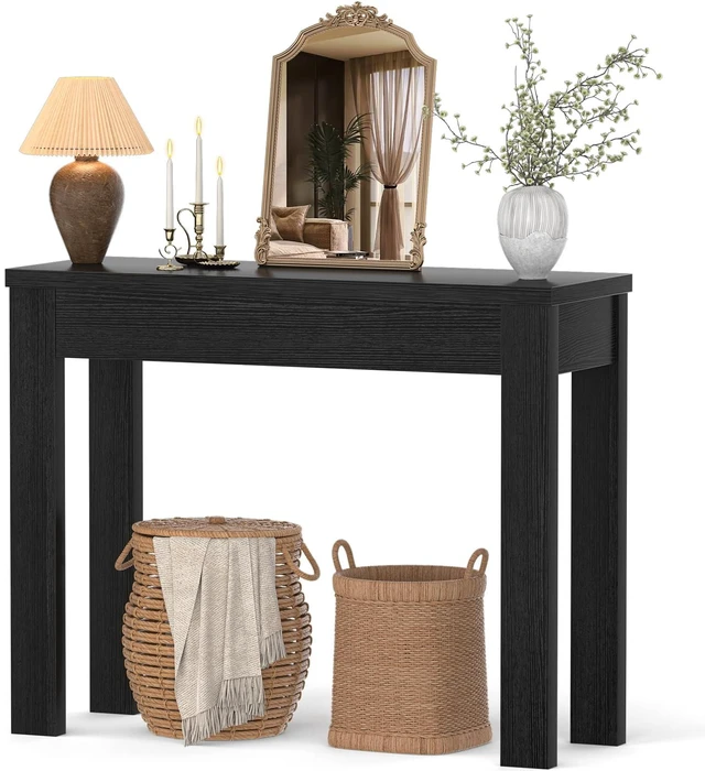 Main image of Small Console Table for Entryway, 32" Farmhouse Narrow Sofa Table | Couch Table Behind Sofa, Entry Way Table for Entrance, Hallway, Living Room, Foyer, Embossed Black