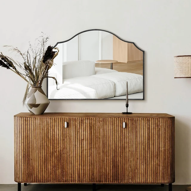 Alt view image 7 of 7 - Black Wooden Vanity Mirror: 32"x24" Bathroom Mirrors for Over Sink | Scalloped Modern Minimalist Decorative Wall Mirror for Dresser/Mantel/Bedroom/Entryway/Fireplace/Nightstand/Dining Room
