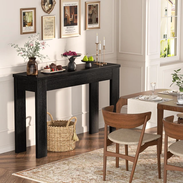 Alt view image 7 of 7 - Small Console Table for Entryway, 32" Farmhouse Narrow Sofa Table | Couch Table Behind Sofa, Entry Way Table for Entrance, Hallway, Living Room, Foyer, Embossed Black