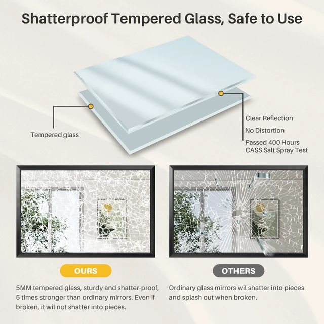 Alt view image 6 of 7 - Black Metal Framed Bathroom Wall Mirror, 28x32 Inch | Anti-rust, HD tempered glass, for bathroom vanity, bedroom, living room, horizontal or vertical mount