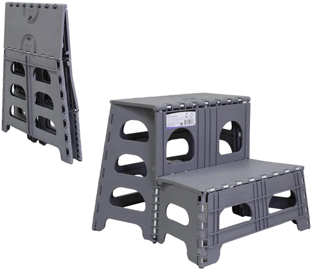 Main image of Foldable Step Stool, Non-Slip, Wide Stairs, Supports 200lbs, Gray | Folding 2-Step Stool, Collapsible Ladder with Non-Slip Wide Steps, for Adults & Kids