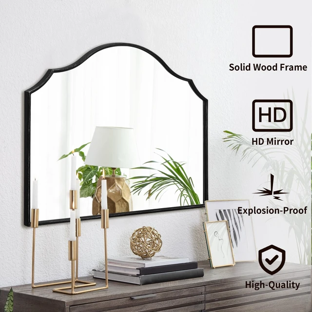 Alt view image 2 of 7 - Black Wooden Vanity Mirror: 32"x24" Bathroom Mirrors for Over Sink | Scalloped Modern Minimalist Decorative Wall Mirror for Dresser/Mantel/Bedroom/Entryway/Fireplace/Nightstand/Dining Room