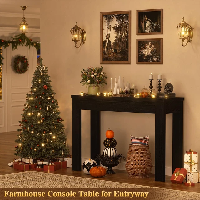Alt view image 2 of 7 - Small Console Table for Entryway, 32" Farmhouse Narrow Sofa Table | Couch Table Behind Sofa, Entry Way Table for Entrance, Hallway, Living Room, Foyer, Embossed Black