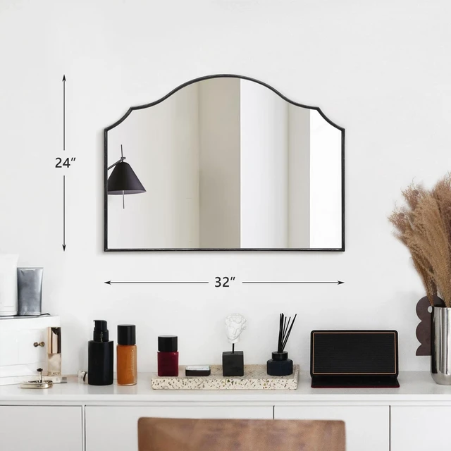 Alt view image 3 of 7 - Black Wooden Vanity Mirror: 32"x24" Bathroom Mirrors for Over Sink | Scalloped Modern Minimalist Decorative Wall Mirror for Dresser/Mantel/Bedroom/Entryway/Fireplace/Nightstand/Dining Room
