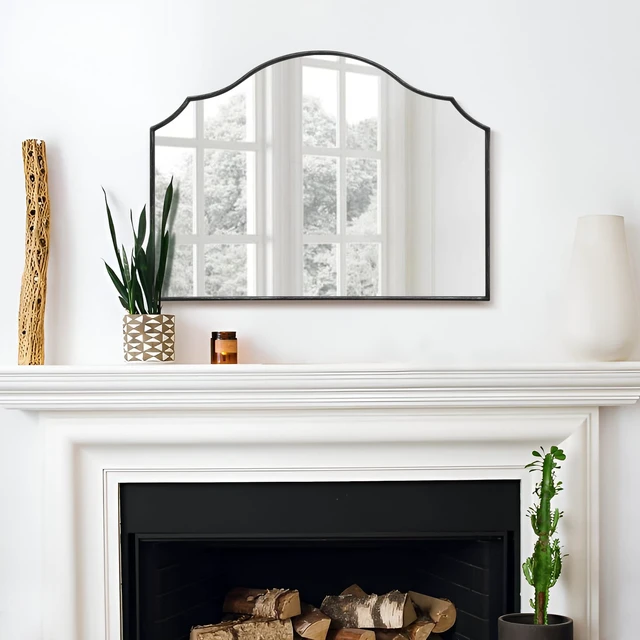 Alt view image 6 of 7 - Black Wooden Vanity Mirror: 32"x24" Bathroom Mirrors for Over Sink | Scalloped Modern Minimalist Decorative Wall Mirror for Dresser/Mantel/Bedroom/Entryway/Fireplace/Nightstand/Dining Room