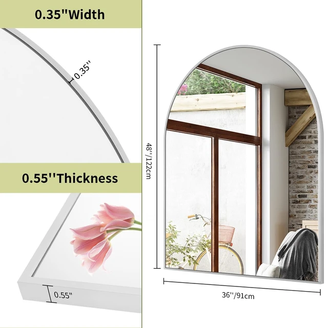 Alt view image 5 of 7 - 36"x48" Arch Bathroom Wall Mirror, Silver | Wall Mounted Vanity Metal Frame Mirror for Bedroom, Entryway, Living Room, Fireplace