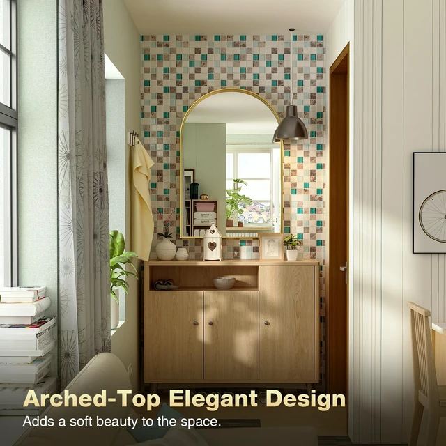 Alt view image 4 of 6 - Gold Arched Mirror, 24 x 32 Inch Arch Wall Mirror, Brass Metal Frame Bathroom Mirror, Arched Top Bathroom Vanity Mirror for Living Room Bedroom Mantel Entryway Hallways
