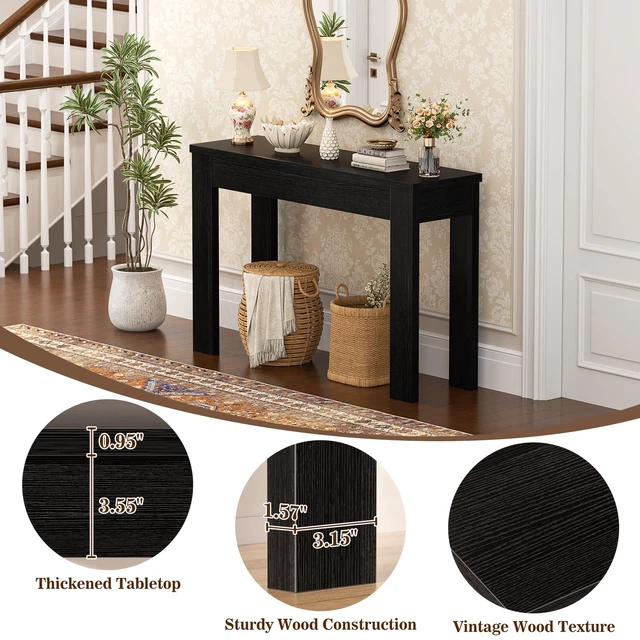 Alt view image 4 of 7 - Small Console Table for Entryway, 32" Farmhouse Narrow Sofa Table | Couch Table Behind Sofa, Entry Way Table for Entrance, Hallway, Living Room, Foyer, Embossed Black