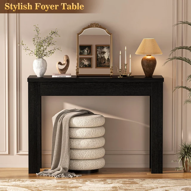 Alt view image 6 of 7 - Small Console Table for Entryway, 32" Farmhouse Narrow Sofa Table | Couch Table Behind Sofa, Entry Way Table for Entrance, Hallway, Living Room, Foyer, Embossed Black