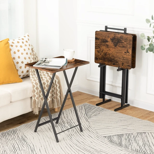 Alt view image 5 of 7 - Folding TV Tray Table, TV Trays for Eating Set of 4 with Stand | Folding TV Dinner Tables for Small Space, Easy Assembly, Space Saving, Stable and Durable, Rustic Brown and Black BF20BZP401