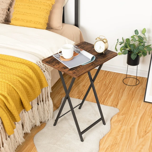 Alt view image 3 of 7 - Folding TV Tray Table, TV Trays for Eating Set of 4 with Stand | Folding TV Dinner Tables for Small Space, Easy Assembly, Space Saving, Stable and Durable, Rustic Brown and Black BF20BZP401