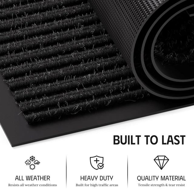 Alt view image 2 of 5 - Outdoor Mats for Front Door 3' x 5', Heavy Duty Front Door Mat Outside Entrance, Non-Slip Rubber Backing Outdoor Mats, Absorbent Low Profile Commercial Floor Mat for Office, Black 2-Pack