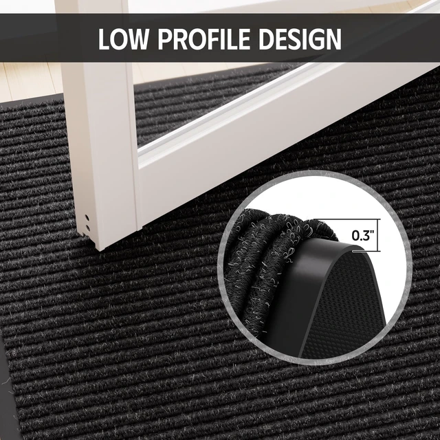 Alt view image 5 of 5 - Outdoor Mats for Front Door 3' x 5', Heavy Duty Front Door Mat Outside Entrance, Non-Slip Rubber Backing Outdoor Mats, Absorbent Low Profile Commercial Floor Mat for Office, Black 2-Pack