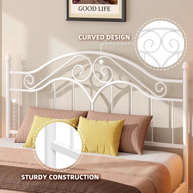 Alt view image 4 of 7 - Headboard for Queen Size Bed Frame Vintage Bed Metal Headboard Only | Platform Bed Headboard,Height Adjustable,Sturdy and Stable,Easy Assembly,White
