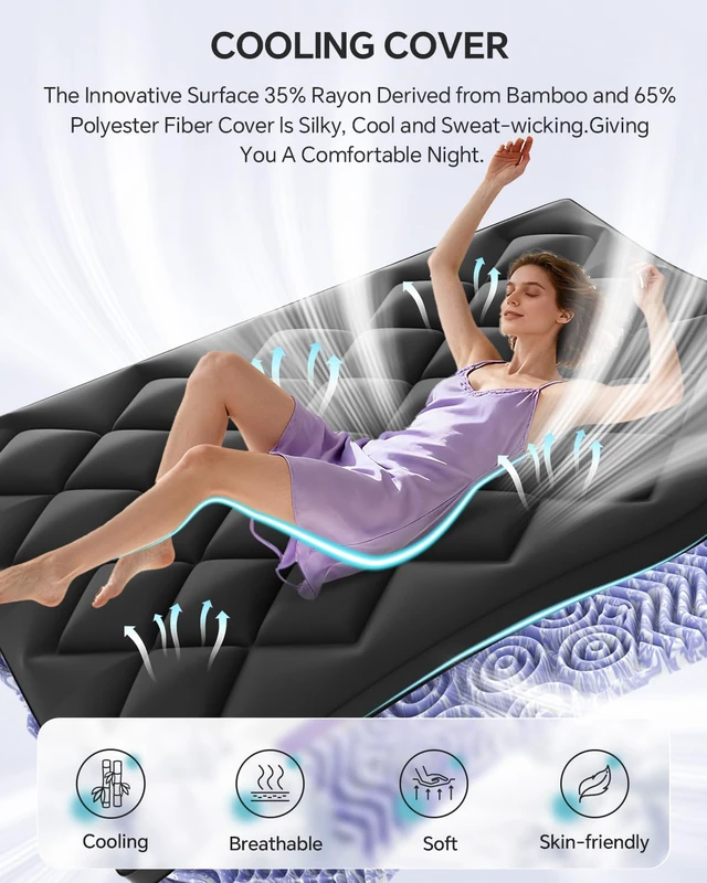 Alt view image 5 of 7 - Dorm Room Essentials Dual Layer 4 Inch Memory Foam Mattress Topper Twin XL | 2 Inch Gel Memory Foam and 2 Inch Pillow Top Mattress Pad for Back to School 7-Zone Egg Crate & 2-in-1 Design (Black-White)