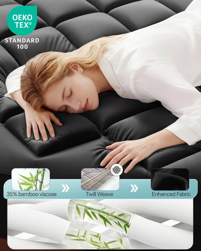 Alt view image 2 of 7 - Dorm Room Essentials Dual Layer 4 Inch Memory Foam Mattress Topper Twin XL | 2 Inch Gel Memory Foam and 2 Inch Pillow Top Mattress Pad for Back to School 7-Zone Egg Crate & 2-in-1 Design (Black-White)