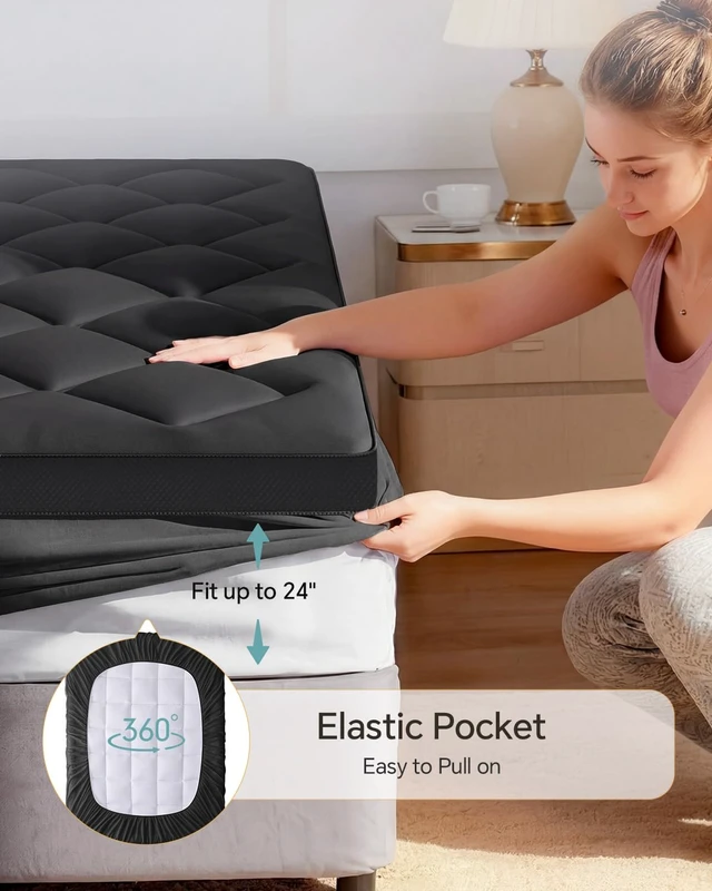 Alt view image 6 of 7 - Dorm Room Essentials Dual Layer 4 Inch Memory Foam Mattress Topper Twin XL | 2 Inch Gel Memory Foam and 2 Inch Pillow Top Mattress Pad for Back to School 7-Zone Egg Crate & 2-in-1 Design (Black-White)