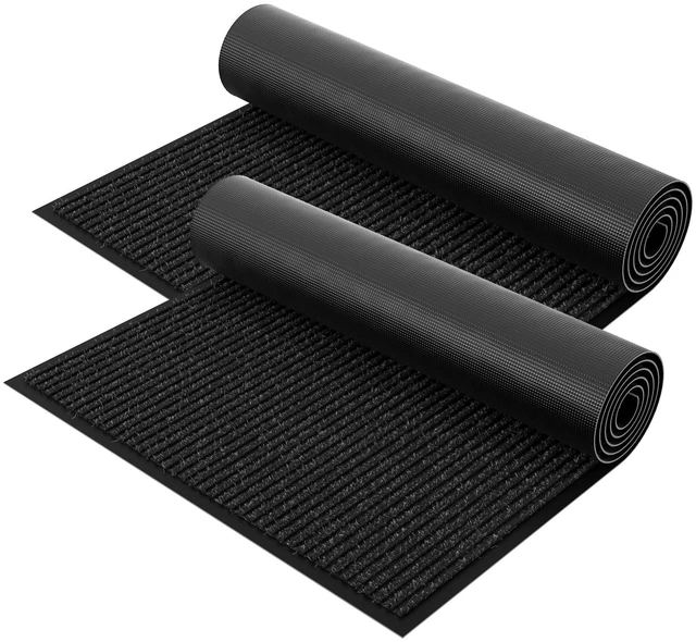 Main image of Outdoor Mats for Front Door 3' x 5', Heavy Duty Front Door Mat Outside Entrance, Non-Slip Rubber Backing Outdoor Mats, Absorbent Low Profile Commercial Floor Mat for Office, Black 2-Pack