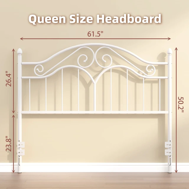 Alt view image 3 of 7 - Headboard for Queen Size Bed Frame Vintage Bed Metal Headboard Only | Platform Bed Headboard,Height Adjustable,Sturdy and Stable,Easy Assembly,White