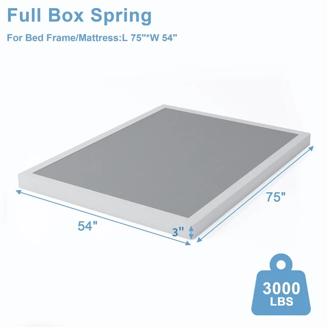 Alt view image 2 of 5 - Full Box Spring 3 Inch Low Profile Sturdy Mattress Foundation | Metal Bed Base with Fabric Cover, Strong Bearing Capacity, Easy Assembly, Noise Free, Non Slip