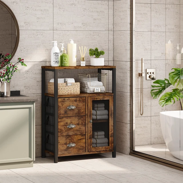 Alt view image 3 of 7 - Bathroom Storage Cabinet Organizer with 3 Drawers and 1 Door | Freestanding Bathroom Cabinet for Kitchen, Living Room, Home Office