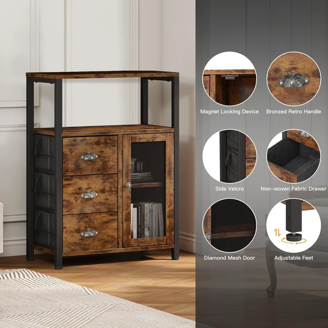 Alt view image 6 of 7 - Bathroom Storage Cabinet Organizer with 3 Drawers and 1 Door | Freestanding Bathroom Cabinet for Kitchen, Living Room, Home Office