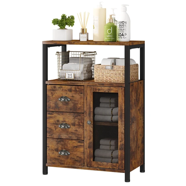 Alt view image 2 of 7 - Bathroom Storage Cabinet Organizer with 3 Drawers and 1 Door | Freestanding Bathroom Cabinet for Kitchen, Living Room, Home Office